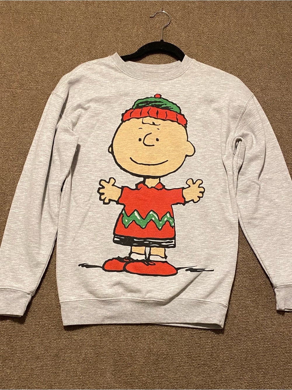 Peanuts Charlie Brown Christmas Holiday Graphic Crewneck Sweatshirt Grey Size XS